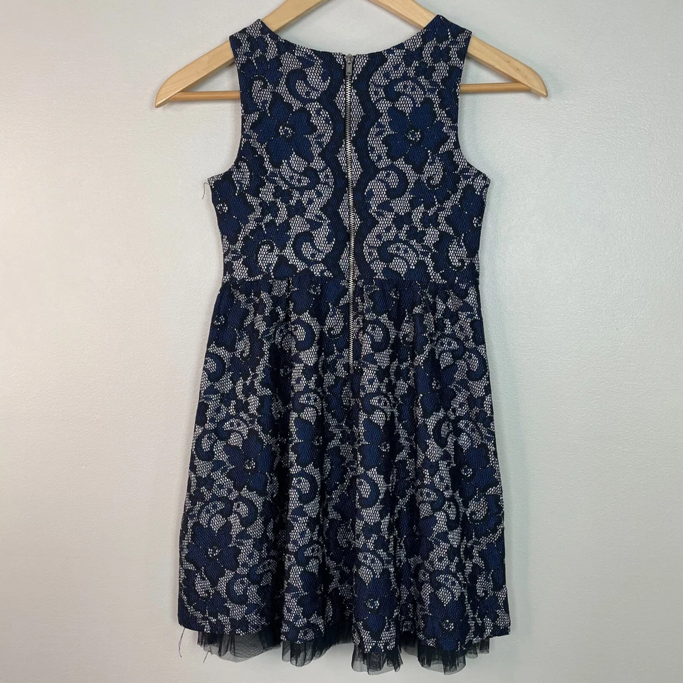 Vestido Justice 7 Negro Azul Plata Brillante Fiesta Floral Brocado Niñas Nuevo con Etiquetas Foto 4 de 4