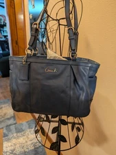 COACH F17721  Beautiful Blue Leather Shoulder Tote Bag