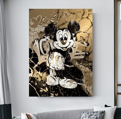 XL LEINWAND BILD BIS 150x100x5 MICKY-MAUS STREET-ART GRAFFITI WANDBILD GOLDOPTIK
