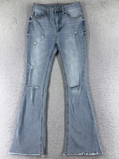 No Boundaries Pants 3 Blue Denim Jeans Flare Distressed Cotton Blend 25x29