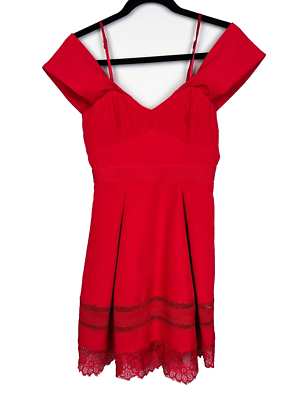 francescas red dress Francesca's Red Sweetheart Neck Off the Shoulder Celebrate Dress Lace Trim  Sz XS