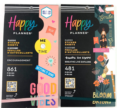 The Happy Planner Classic Stickers Sheets Bloom Bright Good Vibes Breath Explore