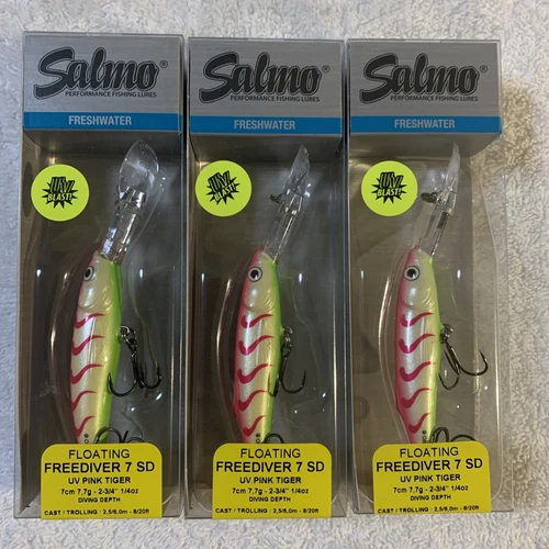 (LOT OF 3) SALMO FREEDIVER 7 SD FLOATING 1/4oz.  UV PINK TIGER NIP