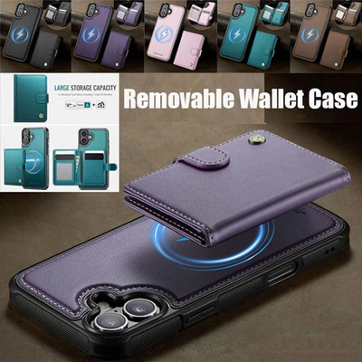 For iPhone 17 16 15 14 13 12 Cover Detachable Wallet RFID Blocking Magsafe Case