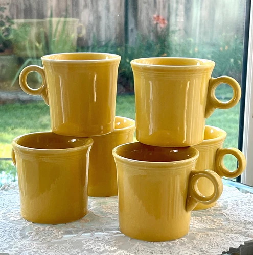 Set of 6 Fiesta Fiestaware Sunflower Yellow Tom & Jerry Handle Mugs 12 oz.