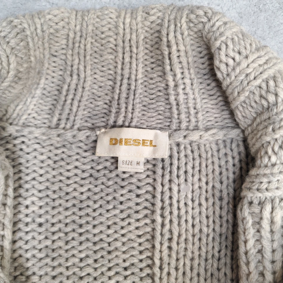 Diesel Chunky Fisherman Cable Knit Cardigan Shawl M Beige Wool Grandpa - Image 4 of 4