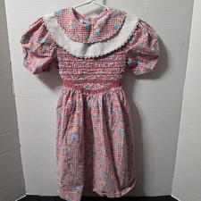 Vintage Polly Flinders Red Gingham Smocked Floral Dress - Size 6X
