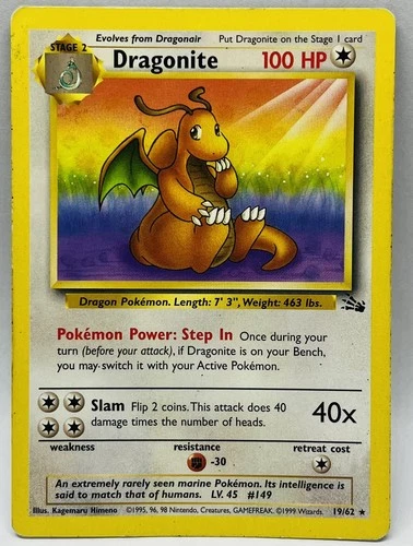 Pokémon Dragonite Non-Holo - LP - Fossil Unlimited 19/62 WOTC 1999