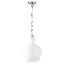Henn&Hart 11" Wide Pendant with Glass Shade in Brushed Nickel/White Milk