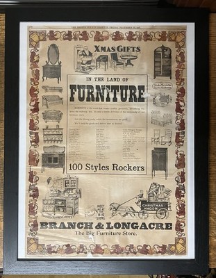 Antique 1907 Branch & Longacre Furniture Store Medina Ohio Christmas Advert