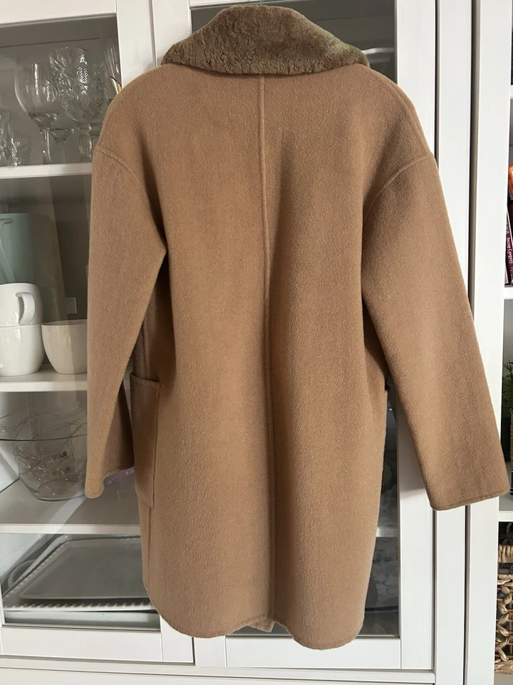 Trina Turk Tan Wool Coat With Faux Fur Collar - Image 4 of 4