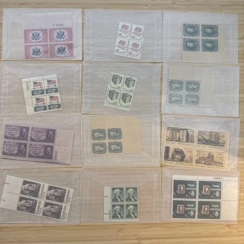 US Stamp Plate Block Lot 12 Blocks MNH MH Mint Collection Glassines Vintage