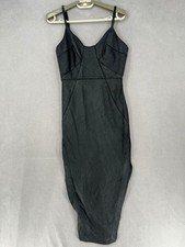 Sheike Dress Womens 8 Black Striped Bodycon Strap Cocktail Sleeveless V Neck