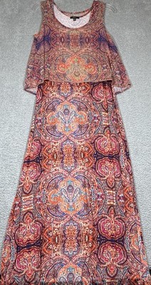 Sleeveless Boho Style Maxi Dress CUPIO Size M With SheerTank Top Colorful Hippie