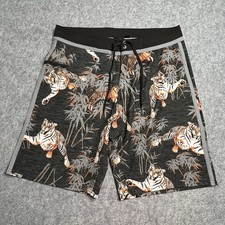 Burnside Mens Tiger Print Swim Board Shorts Zip Pocket Bottle Opener Size 32