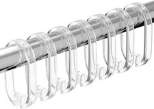 24pc Clear Shower Curtain Hooks Plastic Resin Anti-Slip Rings with Locking Clips