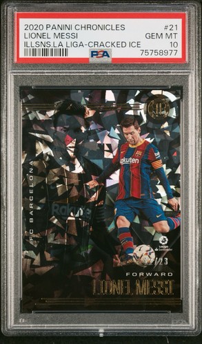 2020 Panini Chronicles Illusions La Liga Lionel Messi Cracked Ice /23 PSA 10