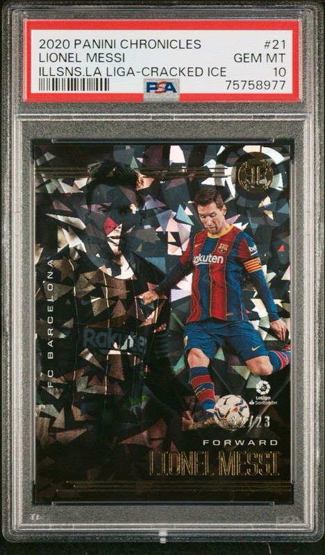 2020 Panini Chronicles Illusions La Liga Lionel Messi Cracked Ice /23 PSA 10