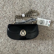 Valentino Orlandi V-3020D Black Patent Leather Bag Gold Chain Logo Purse NWT