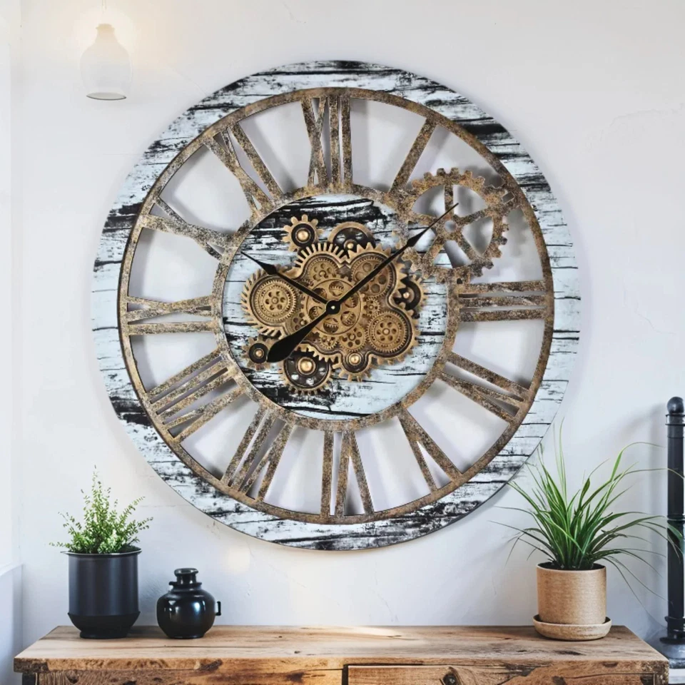 Relógio de parede The Gears AMERICA LINE REDONDO 36 POLEGADAS CINZA E BRANCO - Imagem 2 de 4