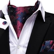 Mens Ascot Floral Cravet Tie Handkerchief Cufflinks Set Wedding Formal
