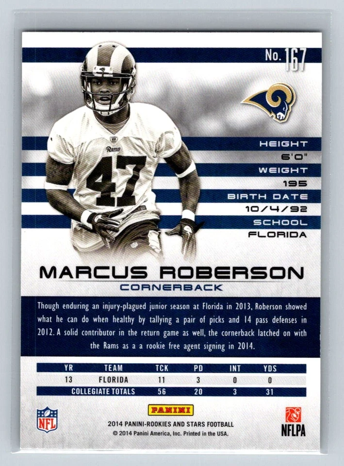Marcus Roberson 2014 Panini Rookies & Stars #167 RC St. Louis Rams - Image 2 of 2
