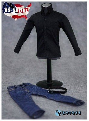 1/6 Black Shirt Jeans Pants Belt Set For 12'' Hot Toys Worldbox Male Figure USA