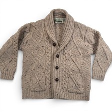 Aran Crafts Merino Wool Shawl Collar Cardigan Sweater Donegal Tweed Oatmeal M