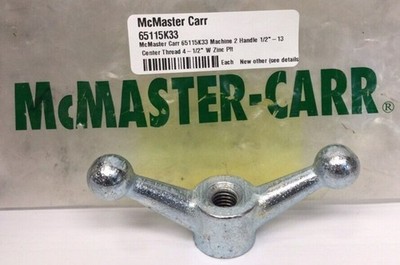 McMaster Carr 65115K33 Machine 2 Handle 1/2''-13 Center Thread 4-1/2'' W Zinc Plt
