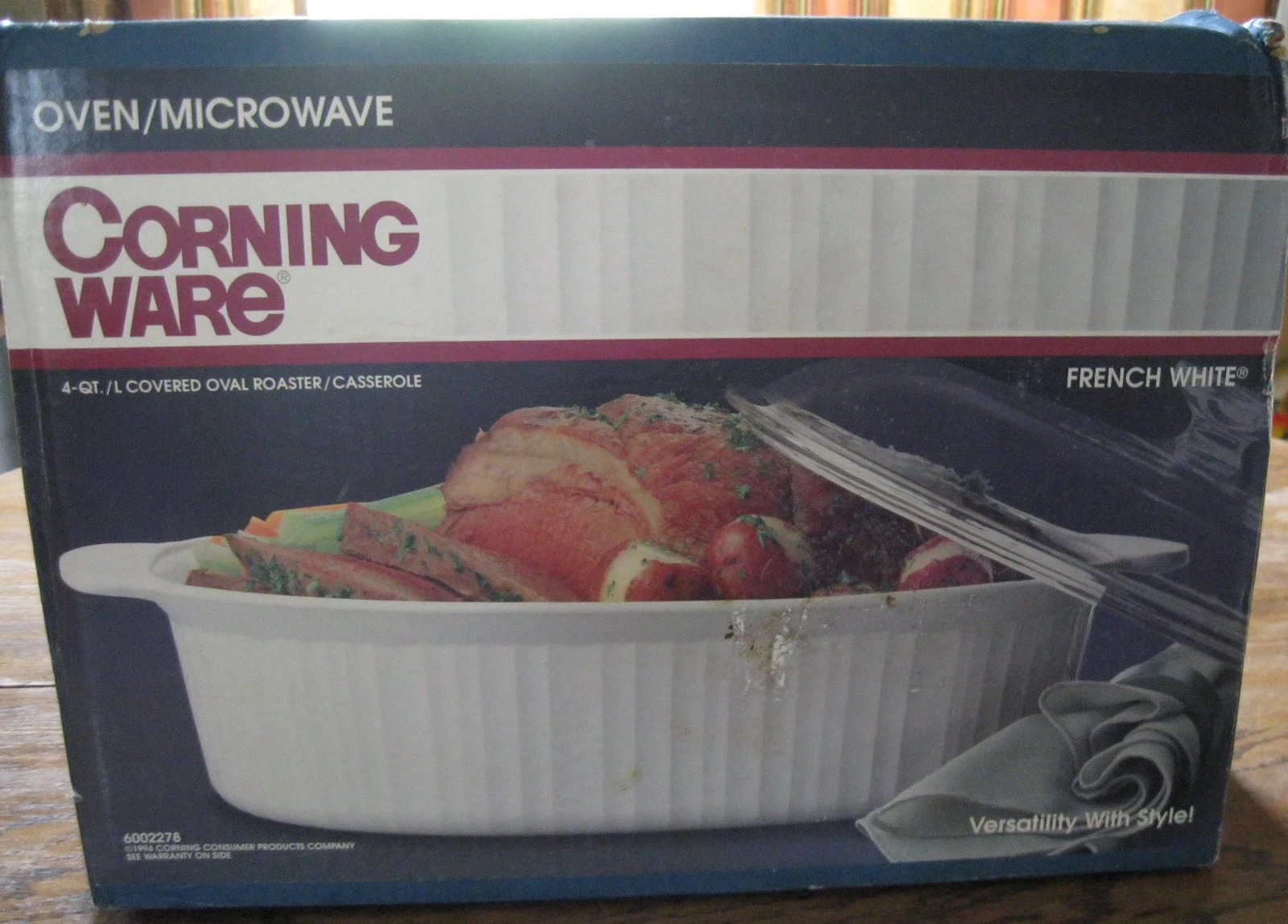 Corning Ware 4 Qt/ L Covered Oval Roaster/Casserole French White Lid 1994 NIB