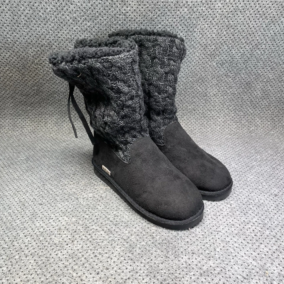 Botas deportivas negras forradas de imitación Muk Luks lazos en la espalda zapatos talla 8 para mujer Foto 4 de 4