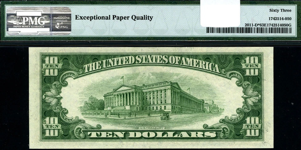 FR. 2011 D* $10 1950-A Federal Reserve Note Cleveland D-* Block Choice PMG CU63 - Image 3 of 3