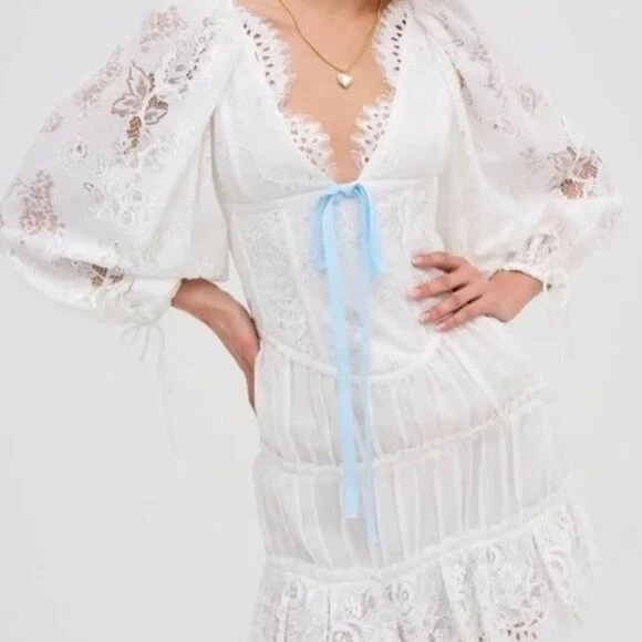 NUEVO MINI VESTIDO FOR LOVE AND LEMONS ELLIS BLANCO FRUNCIDO TALLA M Foto 2 de 4