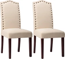 Dining Chair Upholstered Fabric Dining Chairs with Arched Backrest,Set of 2(Beig
