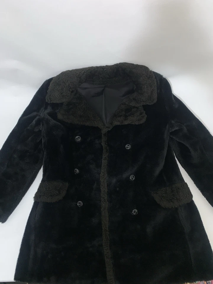 Abrigo de guisante de piel sintética vintage para mujer cuello negro sin marca y sin talla talla talla 6-8 Foto 3 de 4