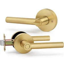 Brushed Gold No Keys Privacy Door Handle, Round Design Keyless Heavy Duty Gol...