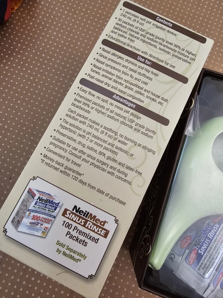 Neilmed Porcelain Neti Pot w/ 30 premixed packets EXP 2022 - Image 4 of 4