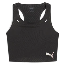 PUMA Run Ultraspun Cropped Scoop Neck Athletic Tank Top Womens Black Casual Tops