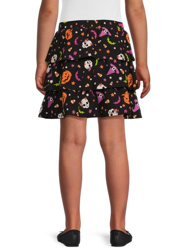 Wonder Nation Girls Halloween Print Tiered Skirt Black Soot XXL (18) - Picture 2 of 4