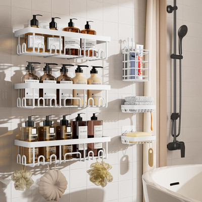 Adhesive Shower Caddy 6-Pack,Heavy Weight Bearing,Large Wall Mounted Shower Shel