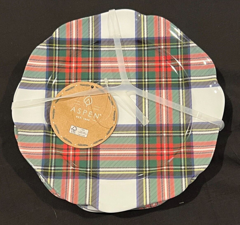 ASPEN Est. 1949 Set of 4 Tartan Plaid Melamine Salad Dessert Snack Plates