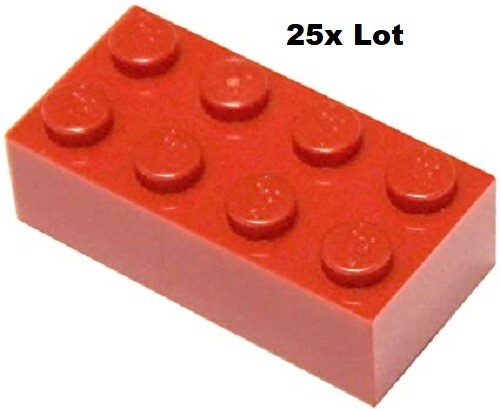 LOTTO MATTONCINI ROSSI LEGO / DIMENSIONI 2x4 / quantità 25x / parte #3001 elemento #300121 - Foto 1 di 2