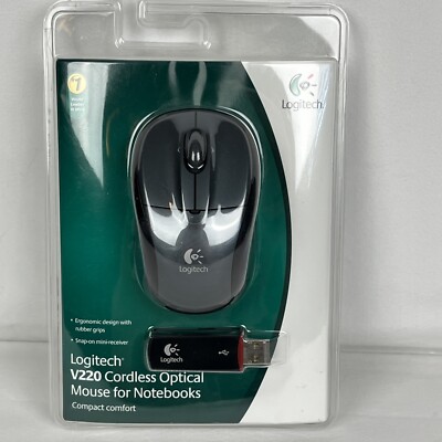 Logitech V220 Cordless Optical Mouse For Notebooks Black & Grey PC Mac