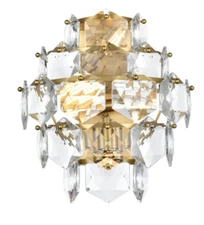 CRYSTAL WALL SCONCE LIGHT FIXTURE SATIN GOLD HIGH QUALITY LIVING DINING ROOM 15"