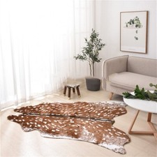 Faux Fur Sika Deer Print Animal Skin Hide Pelt Rug Mat Carpet Home Decor New