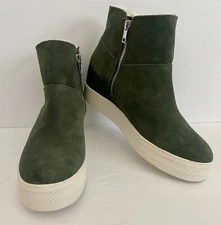 Steve Madden Green Suede Ankle Booties Women’s Size 8 WANDA Faux Fur Lined Zip