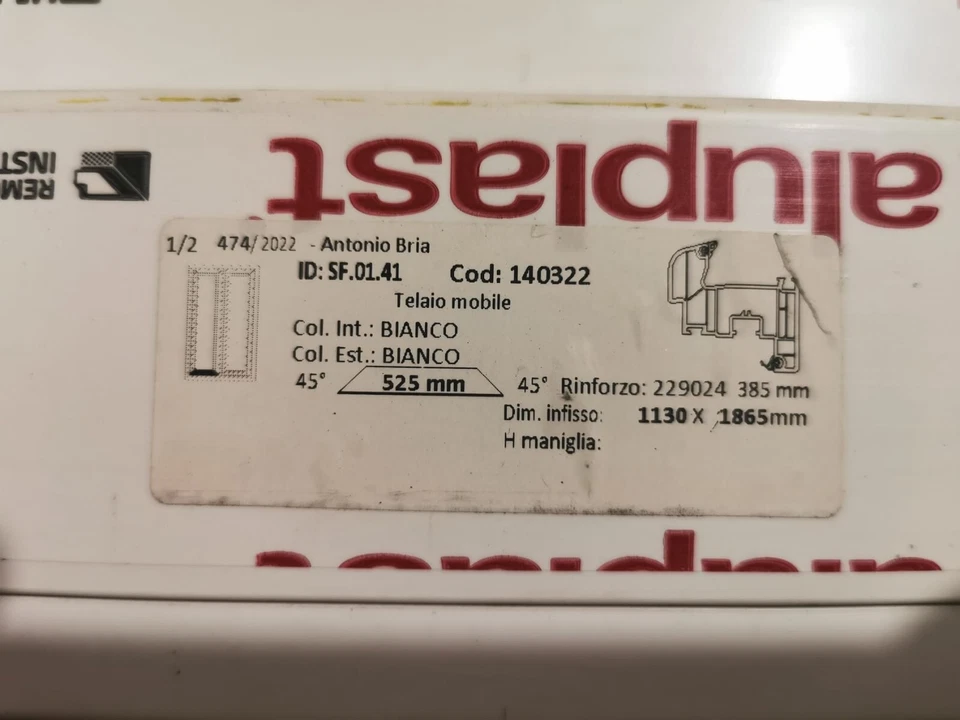 Porta finestra PVC Fuori misura Aluplast,ferramenta laterale ROTO e controtelaio - Immagine 2 di 4