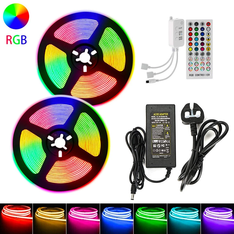 DC 24V COB LED Strip 840Leds/m Flexible FOB RGB Led Light Controller Adapter 5m - Image 2 of 4