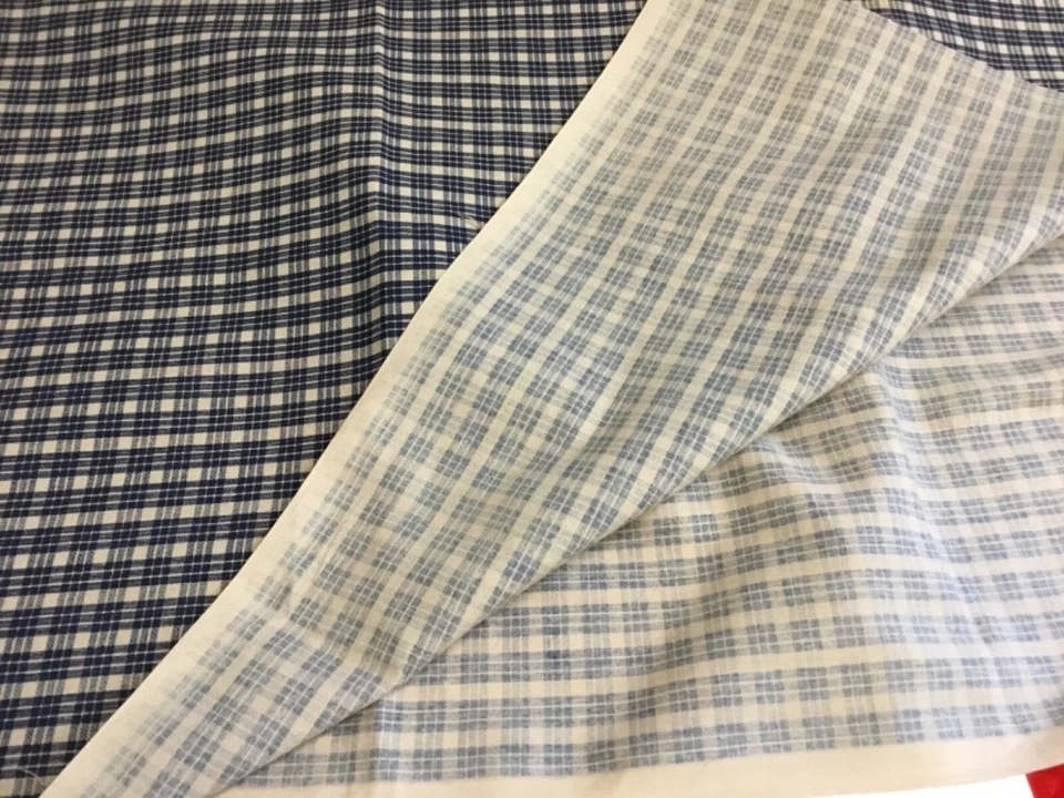 Daisy Kingdom Plaid Fabric Cotton Past & Presents Blue Dark Tan 35x44” - Image 3 of 4