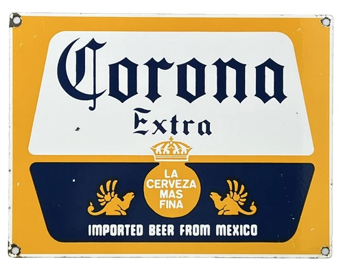 VINTAGE CORONA EXTRA BEER PORCELAIN SIGN OIL GAS STATION COORS BUDWEISER CERVEZA